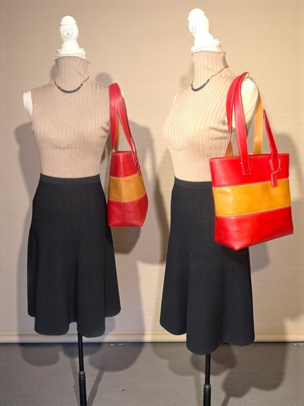 VTG Coach Legacy Rugby Stripe Colorblock Tote 9348 Red Tan Leather 90s + Hangtag - Picture 2 of 8